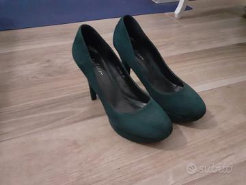 Scarpe con tacco, camoscio verde, taglia 39