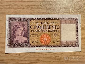 Banconota Cinquecento lire 1947 Banca d'Italia