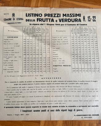 Raro Manifesto Prezzi Frutta e Verdura Storia RSI