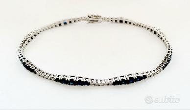 Bracciale Tennis Oro Diamanti e Zaffiro 18kt-750