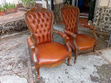 Coppia poltrone vintage - Barocco Pelle e Legno