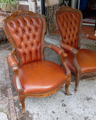 Coppia poltrone vintage - Barocco Pelle e Legno