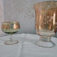 Calice e Vaso Decorati Oro e Verde. 