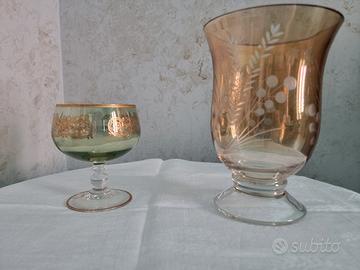 Calice e Vaso Decorati Oro e Verde. 