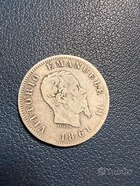 MONETA 1 LIRA ARGENTO 1861