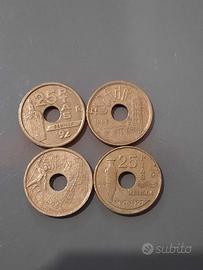 Lotto di 4 Monete pesetas spagnole fuori corso