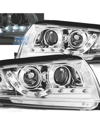 FARI SKODA FABIA 99-07 LUCE DIURNA LED FONDO CROMA