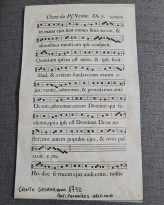 Raro Foglio Antifonario del XVIII Sec. - Salmo 95