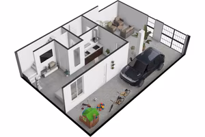 Trivano trilivelli con cortile