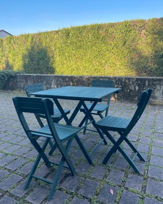 Tavolo e sedie 4 pieghevole di legno 80x81 giardin