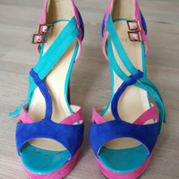 Scarpe donna n.36 turchese blu fucsia con lacci