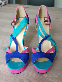 Scarpe donna n.36 turchese blu fucsia con lacci