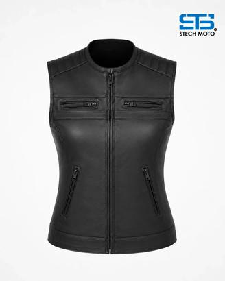 Gilet Moto In Vera Pelle Bovina Donna Cafe' Race