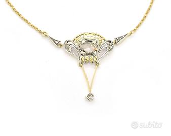 Collana vintage in oro e argento con diamanti