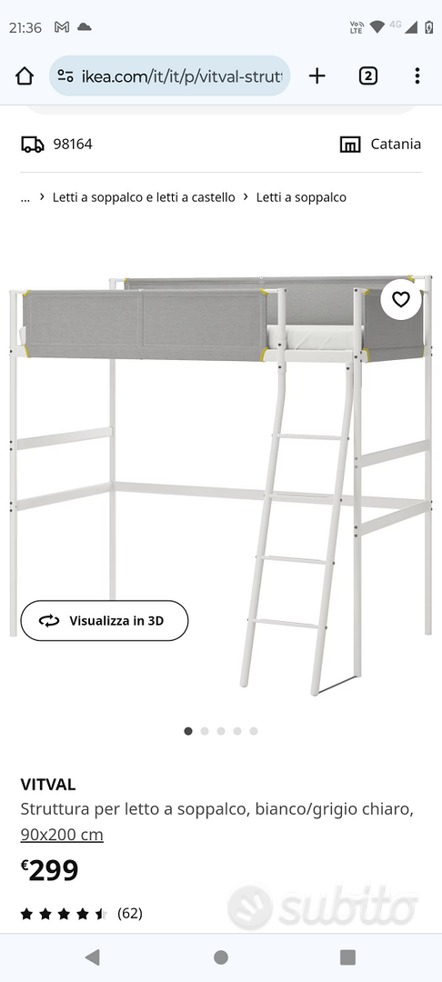 VITVAL Struttura per letto a soppalco, bianco, grigio chiaro, 90x200 cm -  IKEA Italia