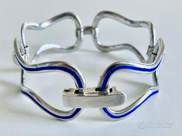 Braccialetto argento smalto blu vintage
