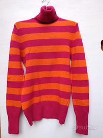 Maglione caldo a righe fucsia ed arancioni