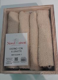 Cestino con 4 lavette beige NUOVO ancora confezion