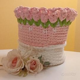 cestino uncinetto punto Tulipano