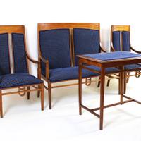 Salottino Liberty in legno di faggio e velluto blu