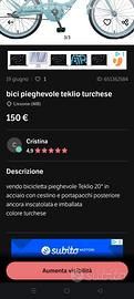 bicicletta pieghevole teklio turchese
