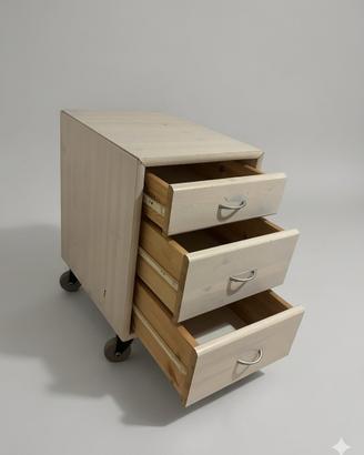 Comodino con rotelle - 3 cassetti