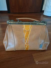 Borsa vintage a mano in vera pelle marrone
