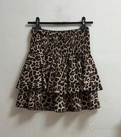 Gonna leopardata elastica a balze, taglia unica
