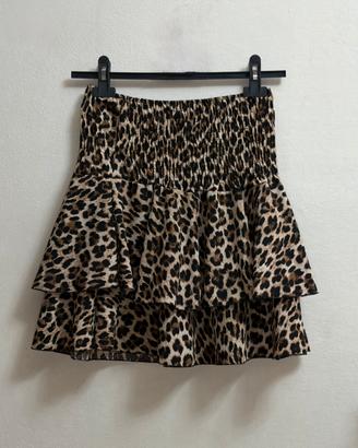 Gonna leopardata elastica a balze, taglia unica