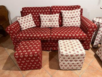Divano letto artigianale sfoderabile con 2 puff