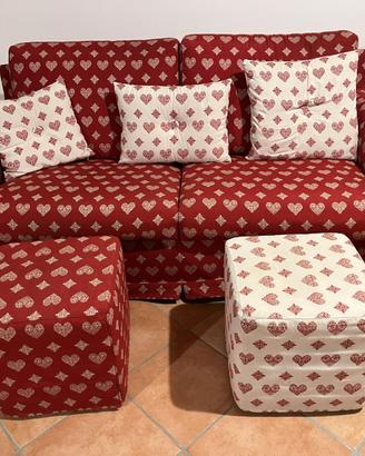 Divano letto artigianale sfoderabile con 2 puff