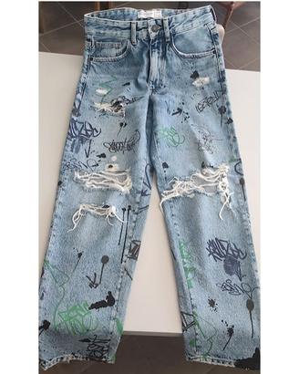 Jeans Bershka Straight Vintage Graffiti taglia 38