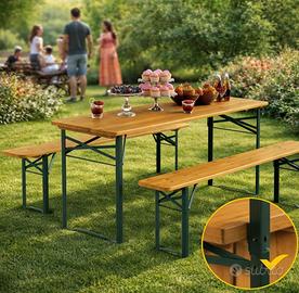 Set 3 Pezzi Birreria con Tavolo Pieghevole Sagra