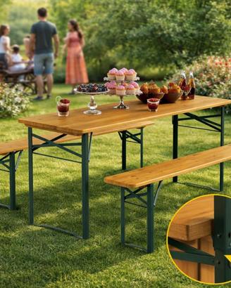 Set 3 Pezzi Birreria con Tavolo Pieghevole Sagra