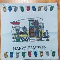 Fodera per cuscino con scritta "Happy Campers"