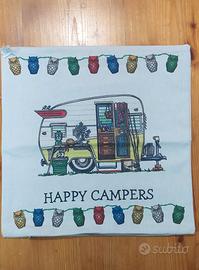 Fodera per cuscino con scritta "Happy Campers"