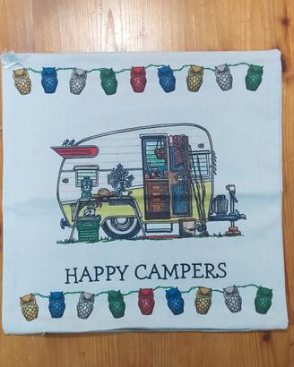 Fodera per cuscino con scritta "Happy Campers"