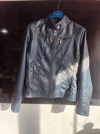 giacca ecopelle blu donna