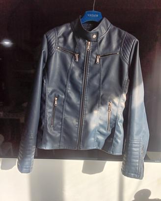giacca ecopelle blu donna
