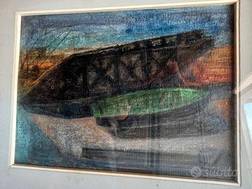 dipinto olio su legno barca di Ademaro Musetti 