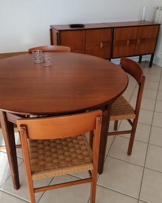 Tavolo rotondo vintage con 4 sedie in corda