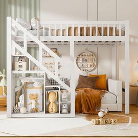 Letto a soppalco 90x200, bambini, legno massello