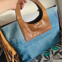 Borsa jeans con frange