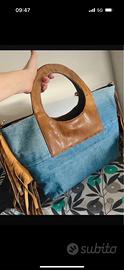Borsa jeans con frange