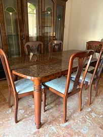 Tavolo da pranzo legno e radica + 6 sedie