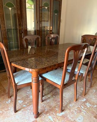 Tavolo da pranzo legno e radica + 6 sedie