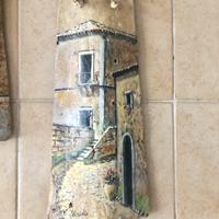 2 tegole in terracotta dipinte a mano