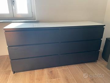 Cassettiera Malm Ikea + top vetro bianco