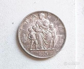 **Regno Italia 5 lire 1937 famiglia argento rara**