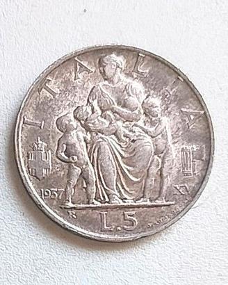 **Regno Italia 5 lire 1937 famiglia argento rara**